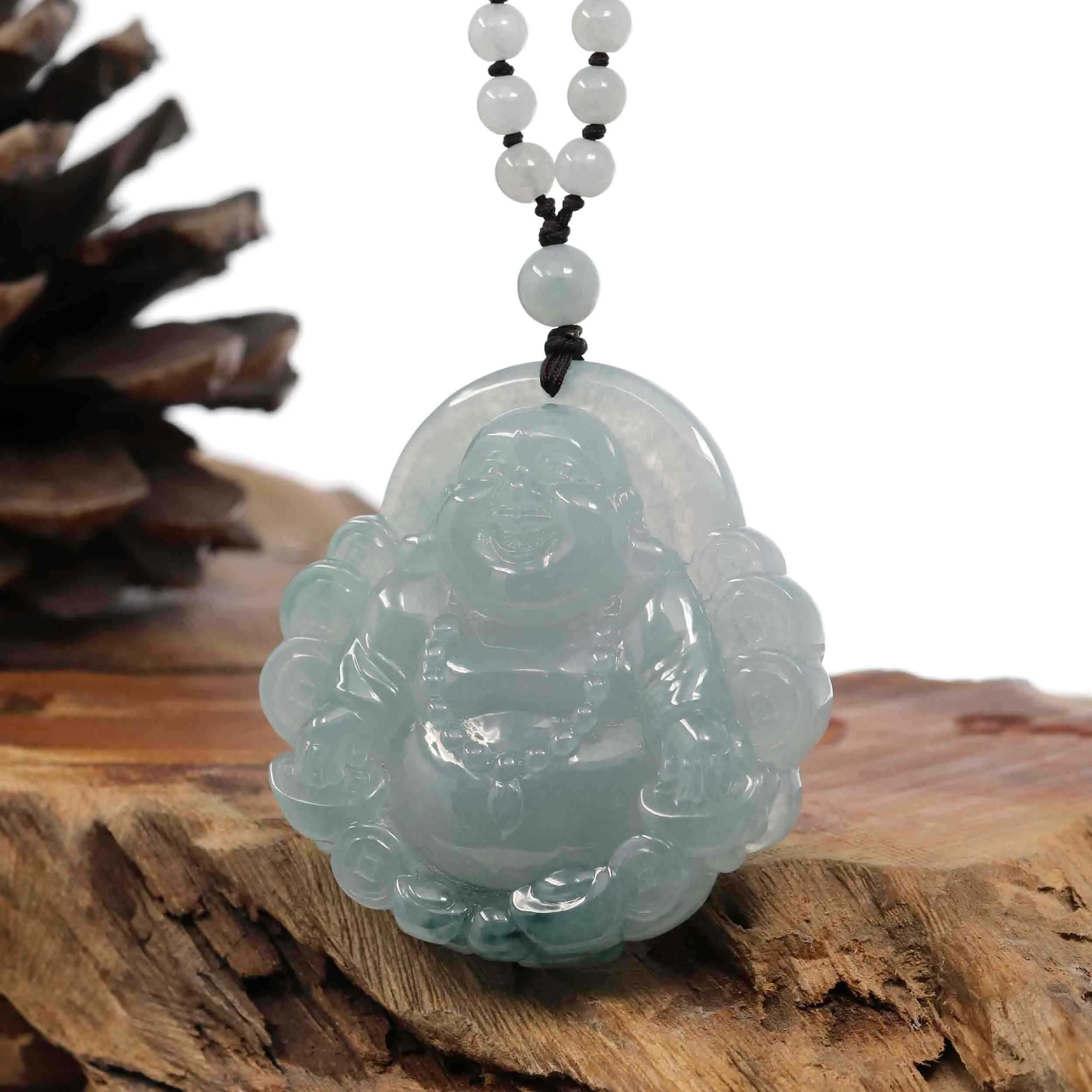 High Ice Natural Burmese Jadeite Jade Happy Buddha