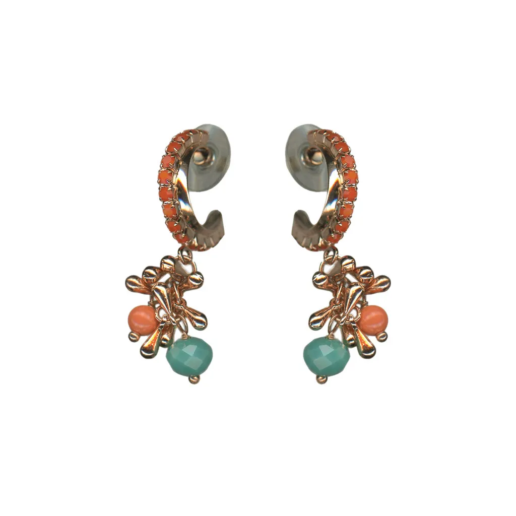 Hoop Earrings with Charm Dangle in "Mythical Dusk" - Rose Gold