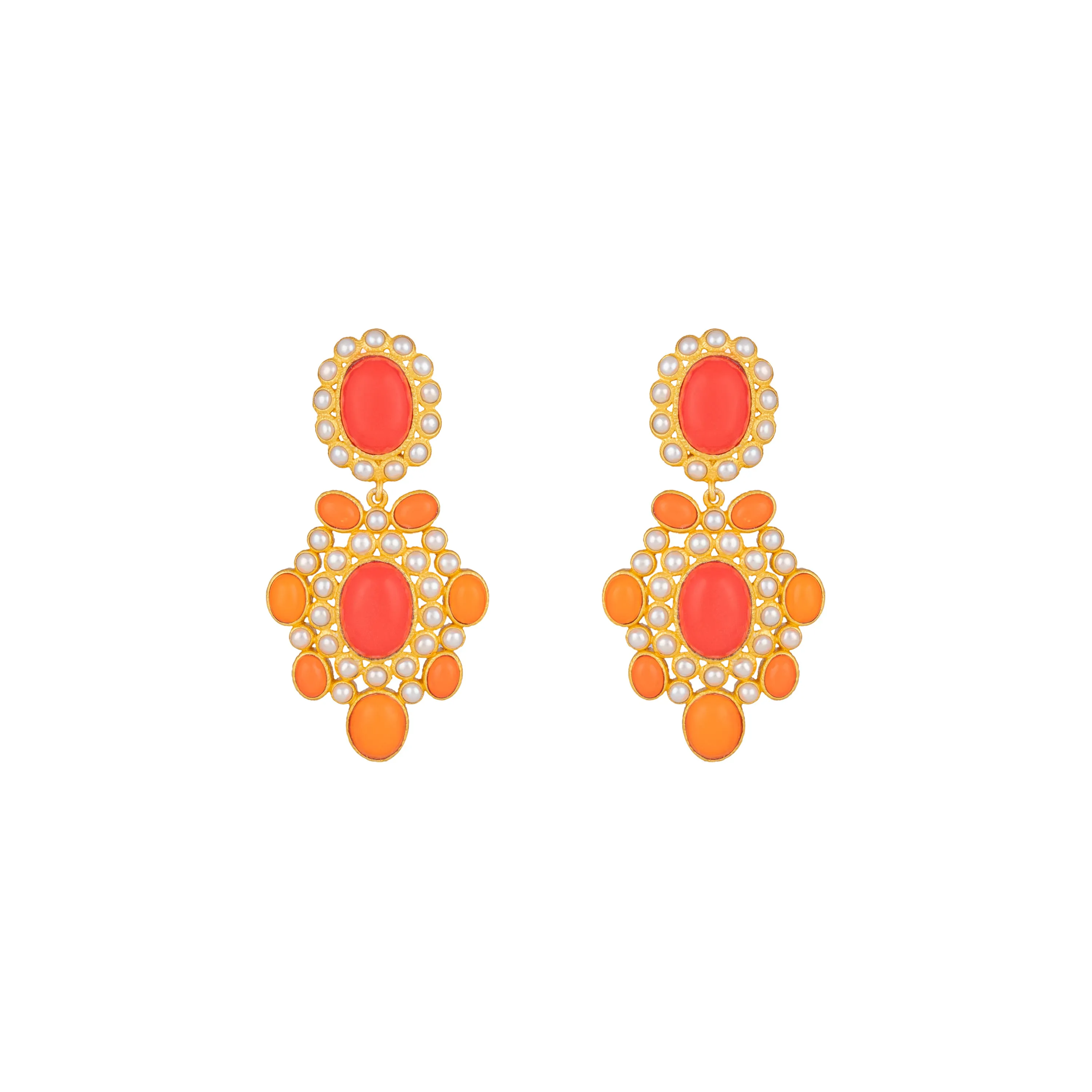 Isola Earrings Orange & Red Coral & Pearls