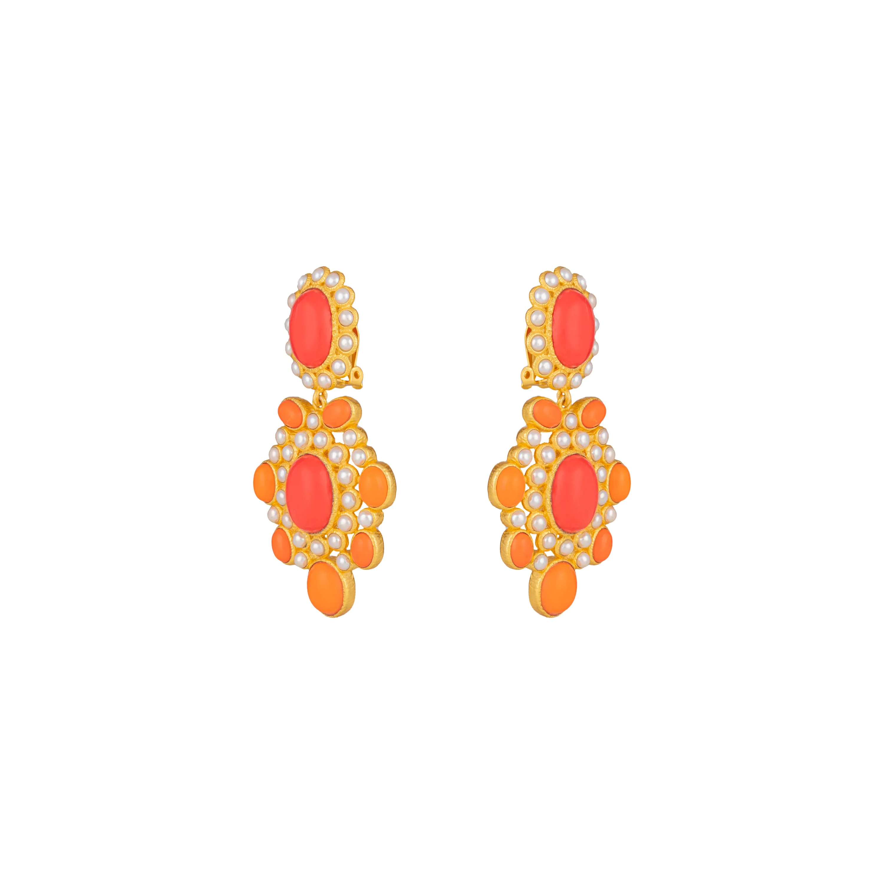 Isola Earrings Orange & Red Coral & Pearls