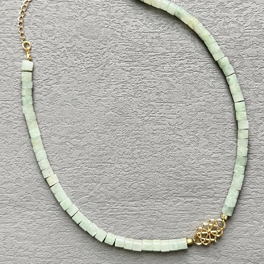 Jade Vine Jadeite choker necklace with lace pendant