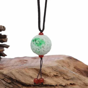 Jadeite Jade Dragon and Flower Good Luck Hollow Jade Carving Necklace Pendant (Hollow Carved Jade Art)