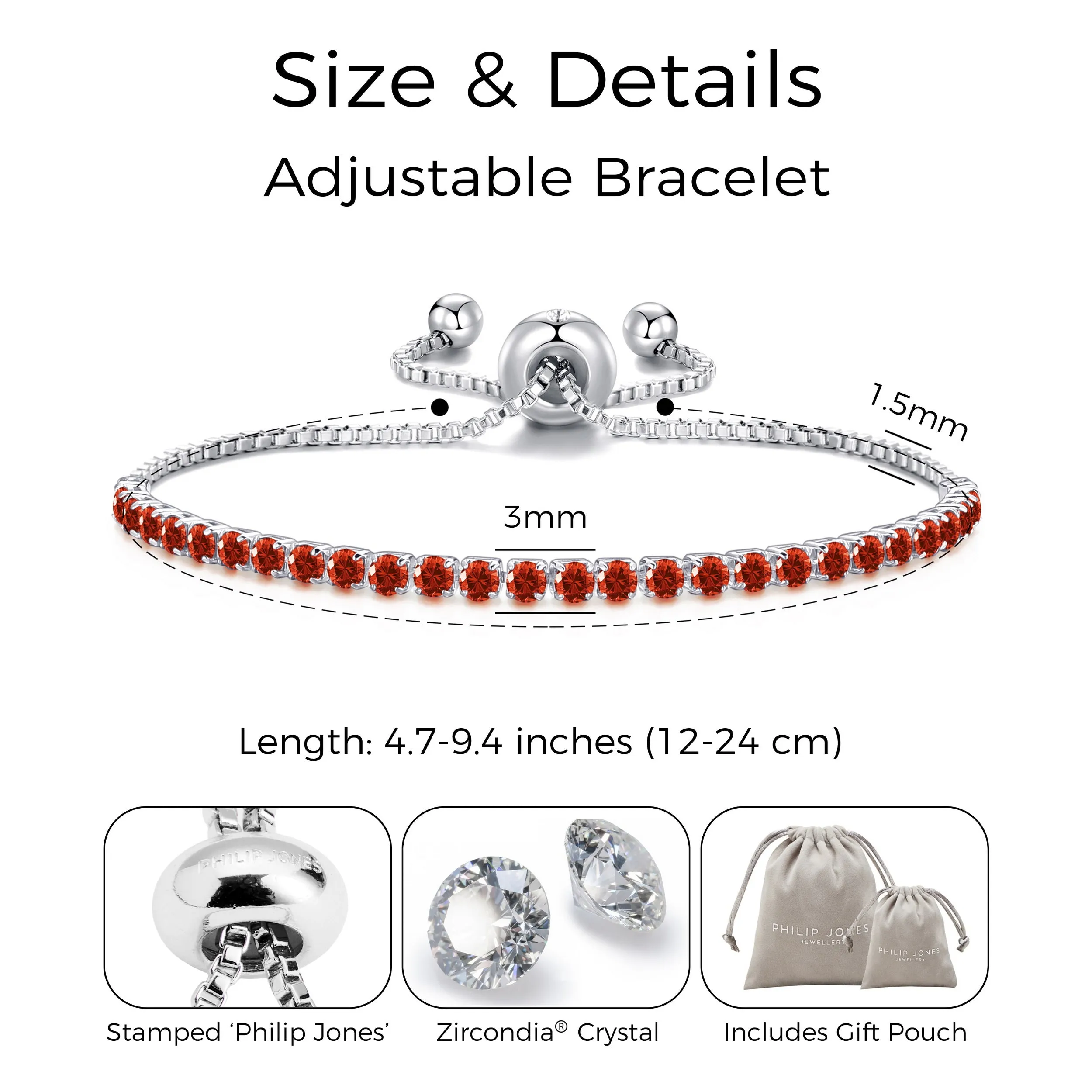 July Birthstone Friendship Bracelet with Ruby Zircondia® Crystals