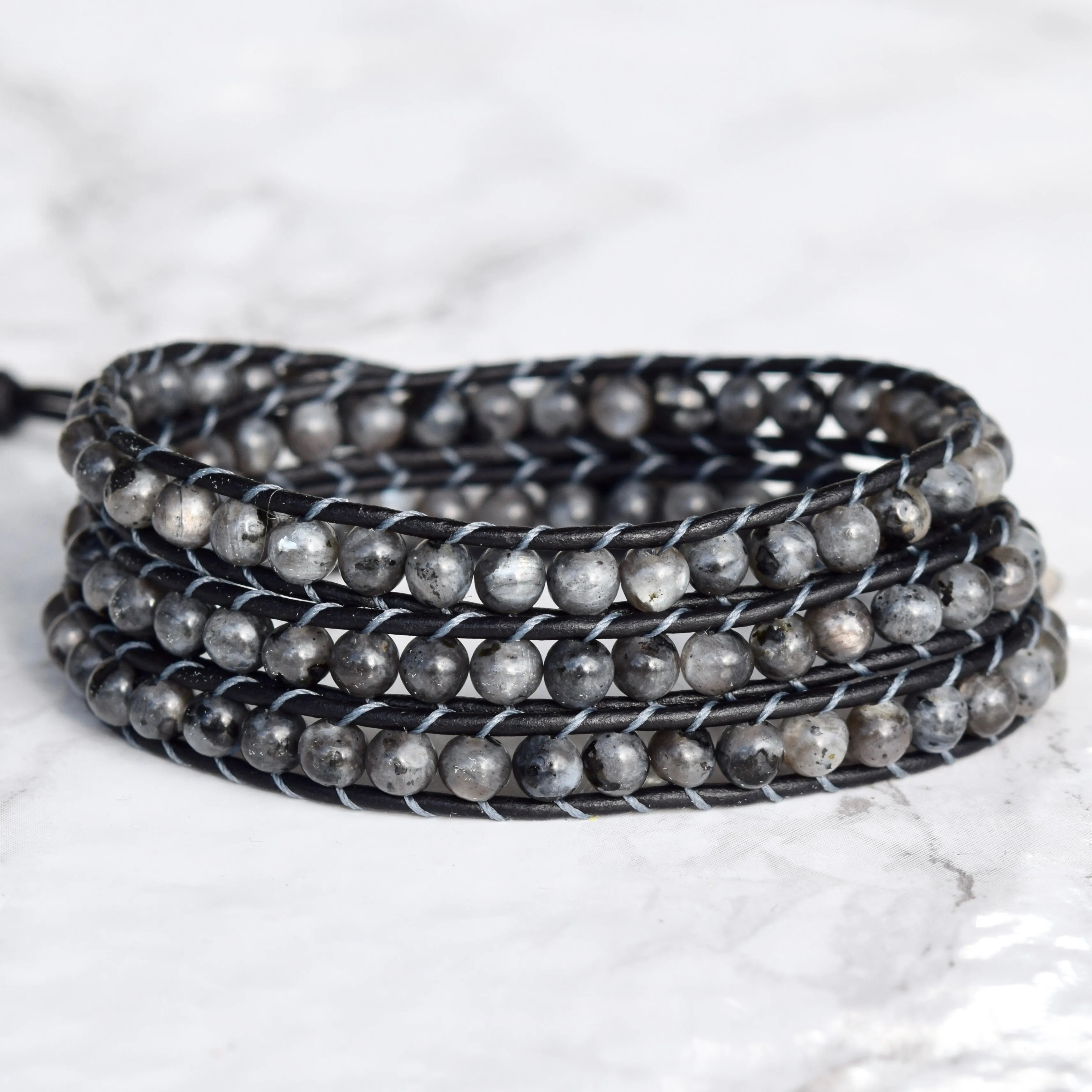 Labradorite & Larvikite Gemstone Wrap Bracelet