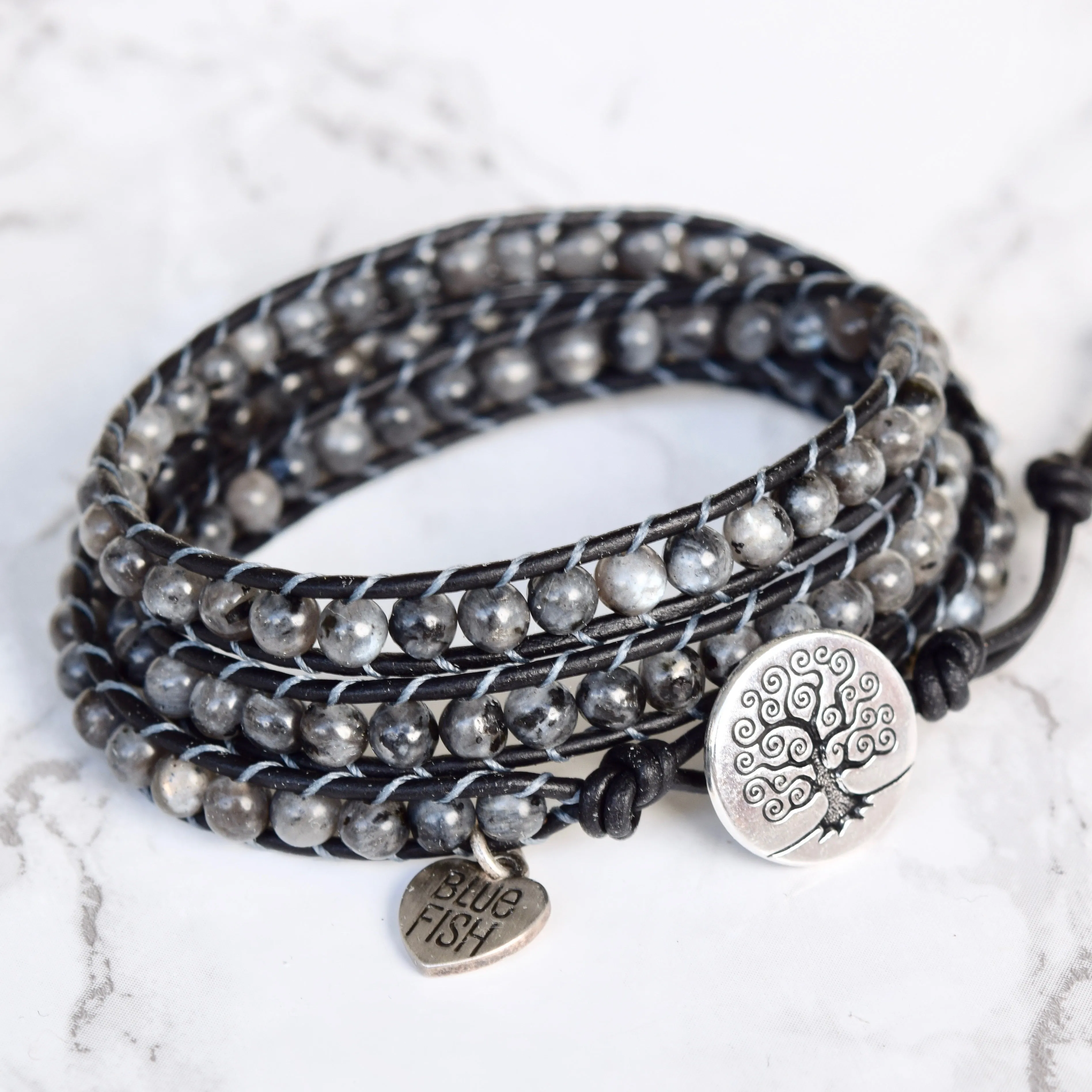 Labradorite & Larvikite Gemstone Wrap Bracelet