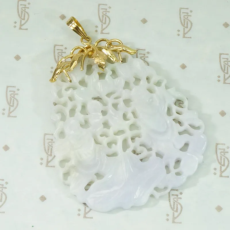 Lacy Lavender Jade Carved Pendant