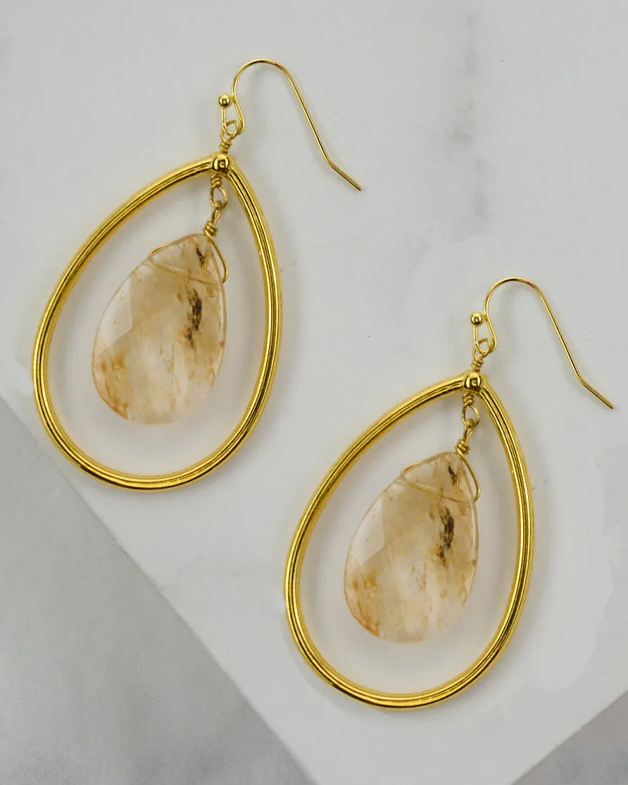 Large Gemstone and Metal Teardrop Earring ER625