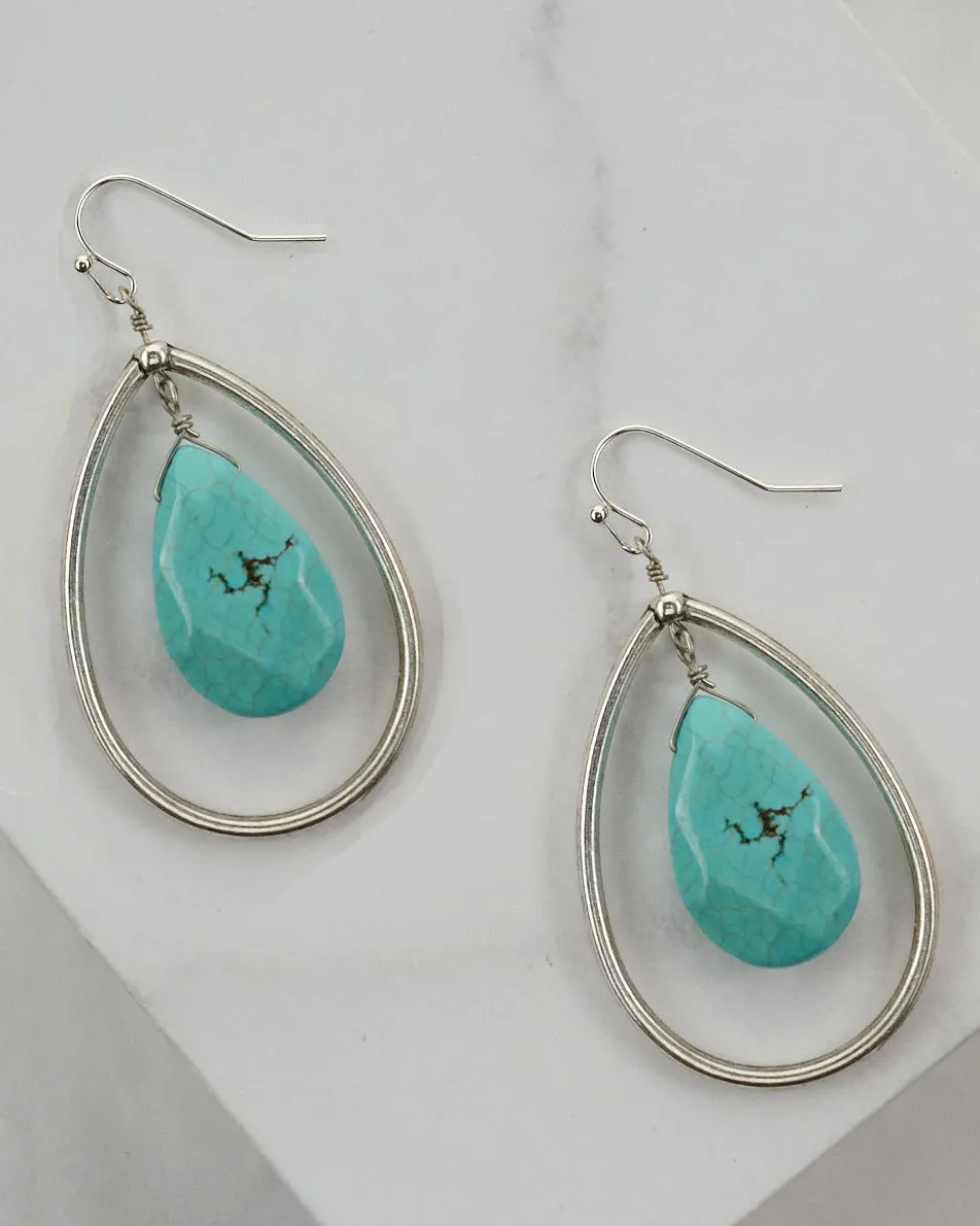 Large Gemstone and Metal Teardrop Earring ER625