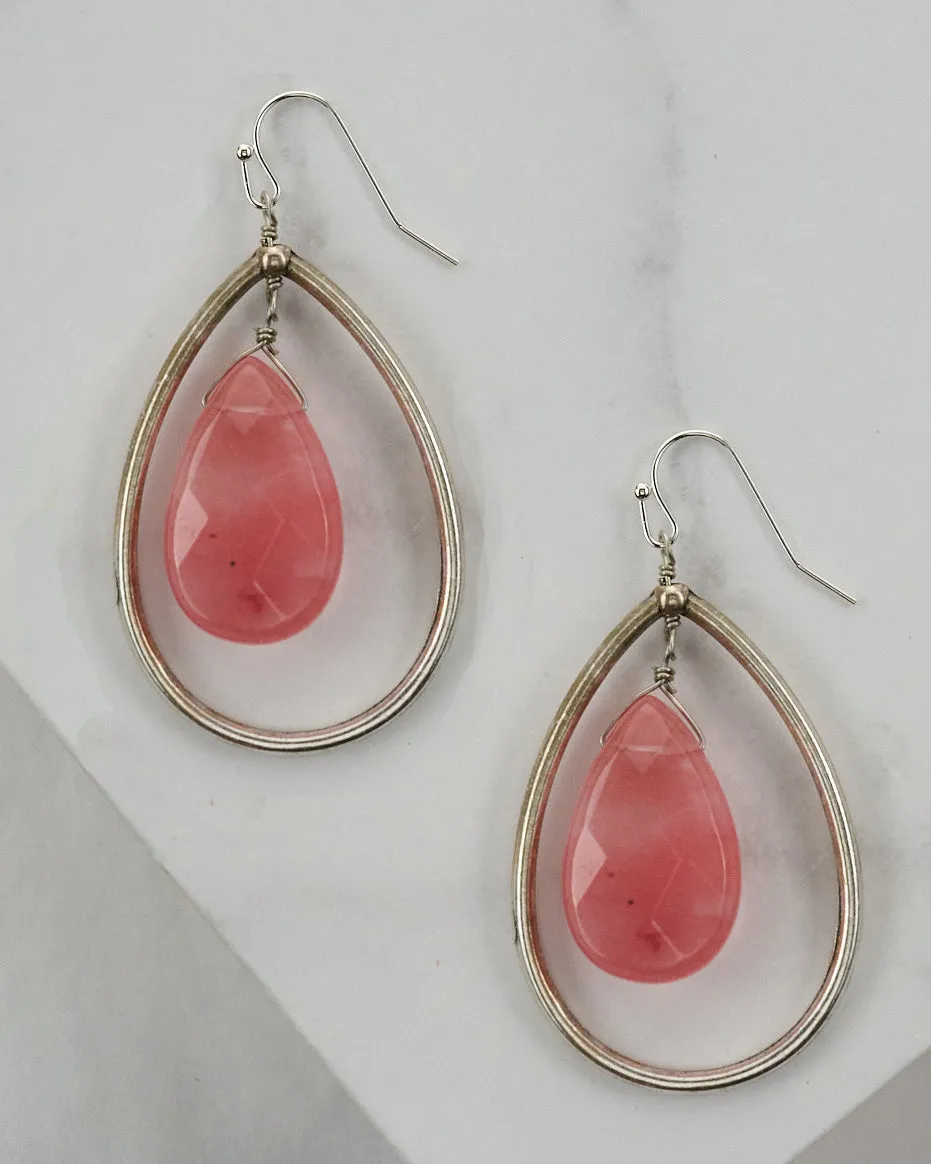 Large Gemstone and Metal Teardrop Earring ER625