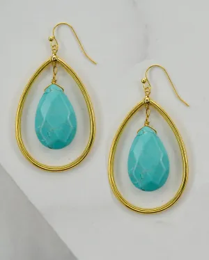 Large Gemstone and Metal Teardrop Earring ER625