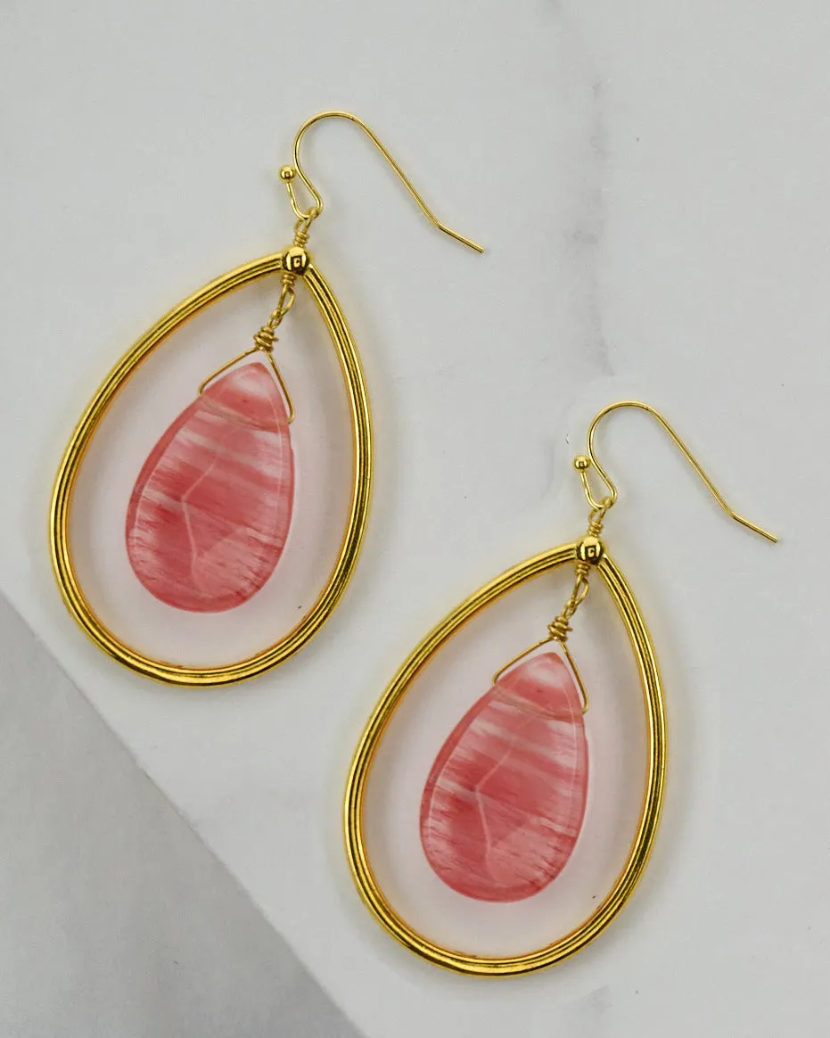 Large Gemstone and Metal Teardrop Earring ER625