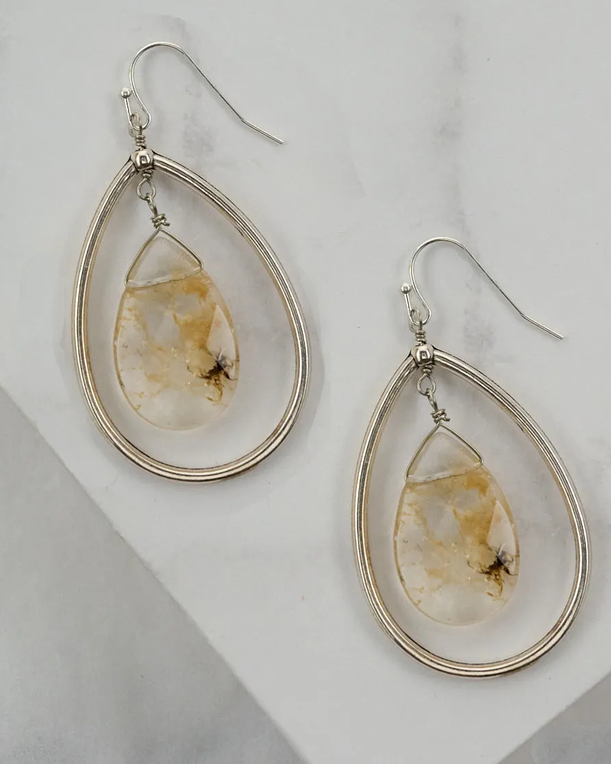 Large Gemstone and Metal Teardrop Earring ER625