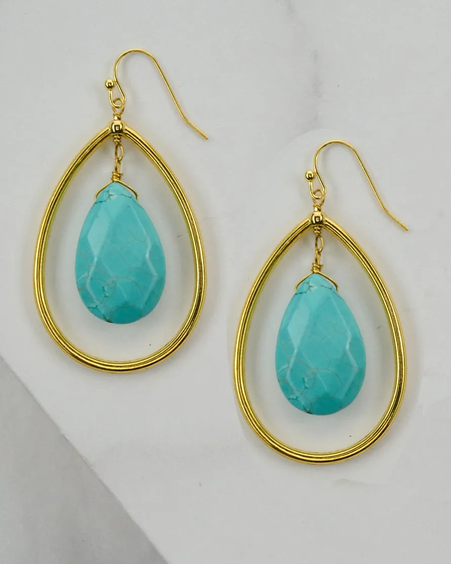 Large Gemstone and Metal Teardrop Earring ER625