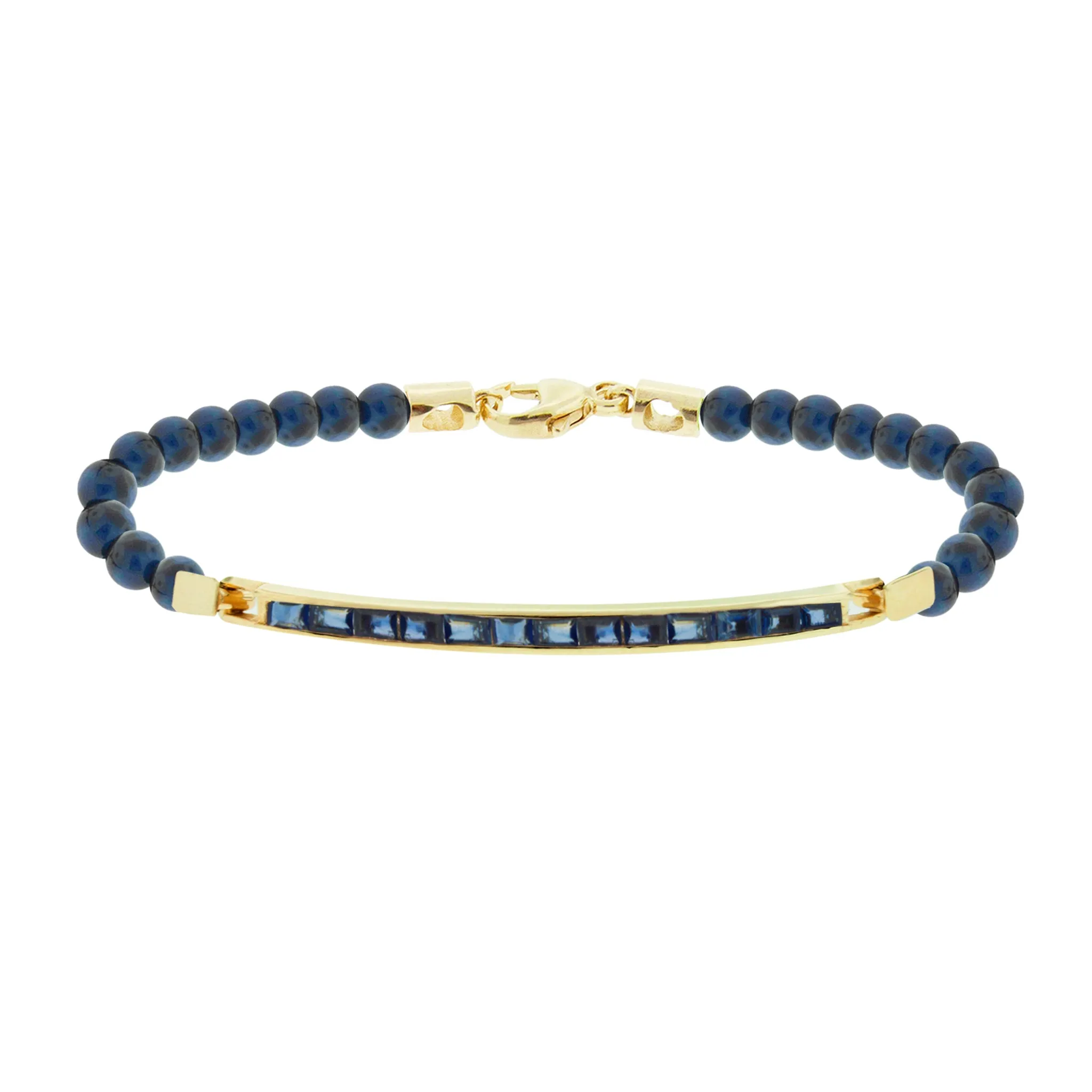 Large ID Bar with Blue Sapphire Baguettes on Lapis Bracelet