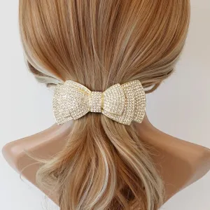 layered hair bow rhinestone decorated french hair barrette crystal jewel decorated women hair accessory