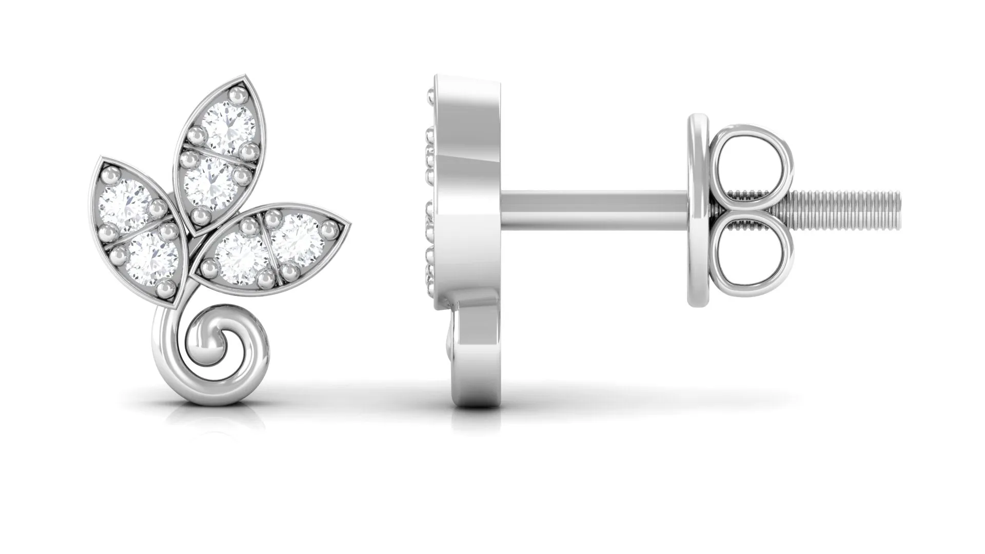 Leaf Stud Earrings with Natural Diamond