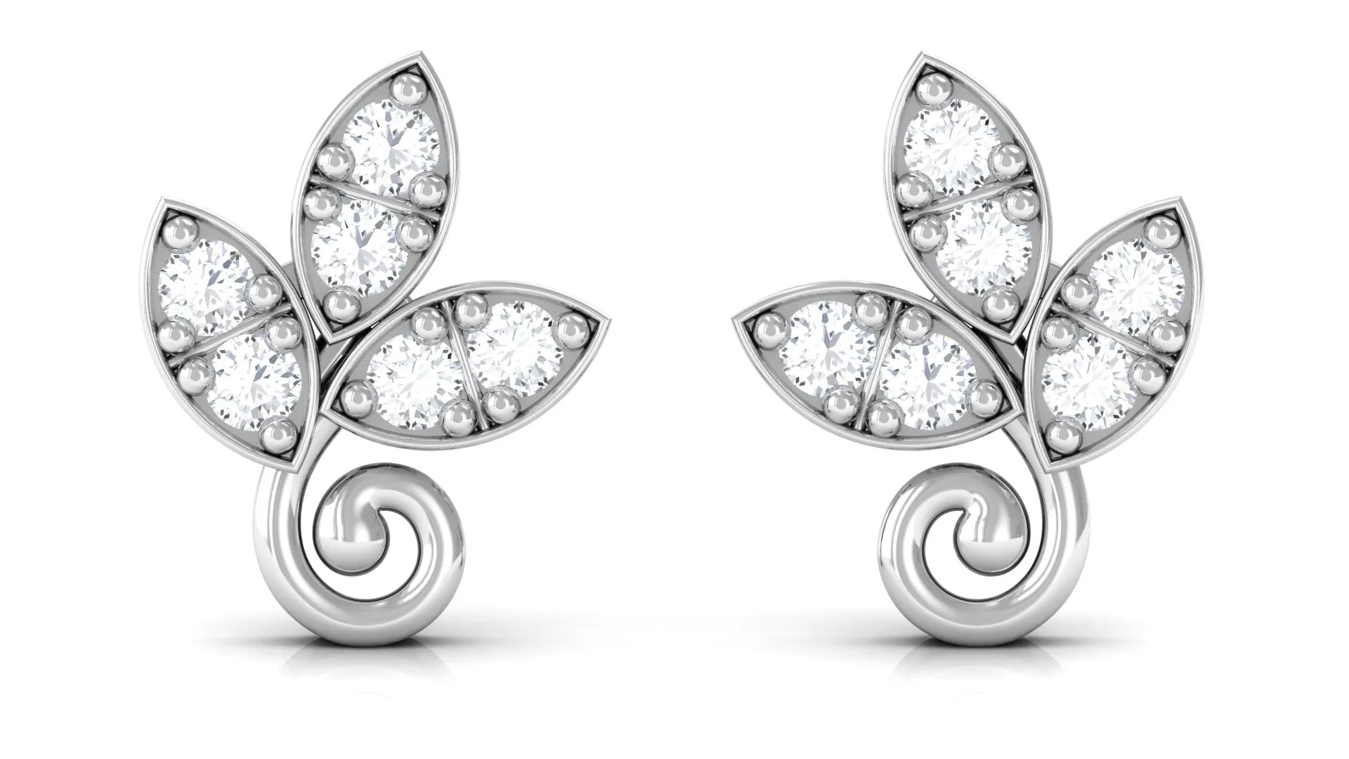 Leaf Stud Earrings with Natural Diamond