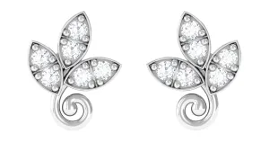 Leaf Stud Earrings with Natural Diamond