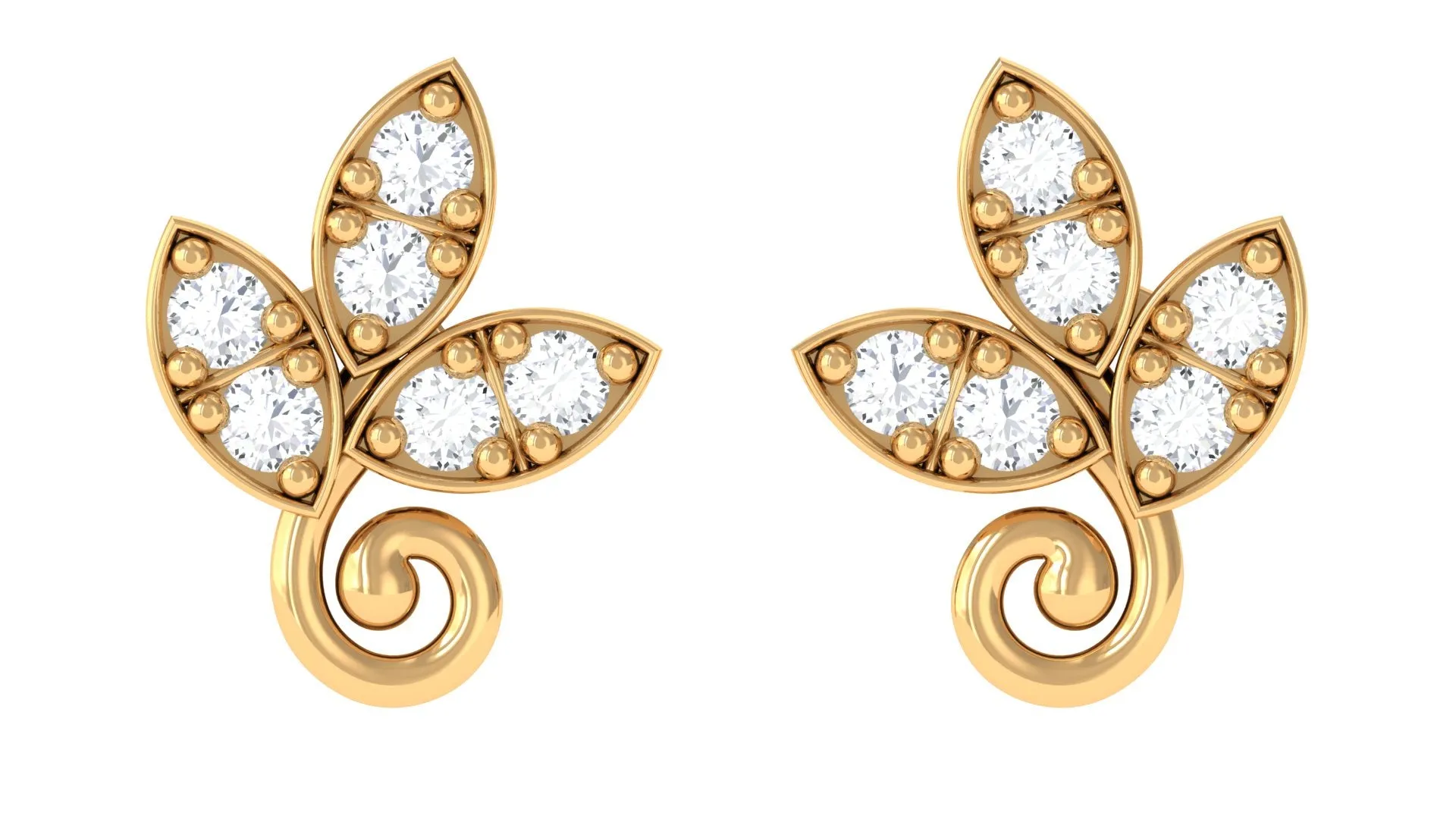 Leaf Stud Earrings with Natural Diamond