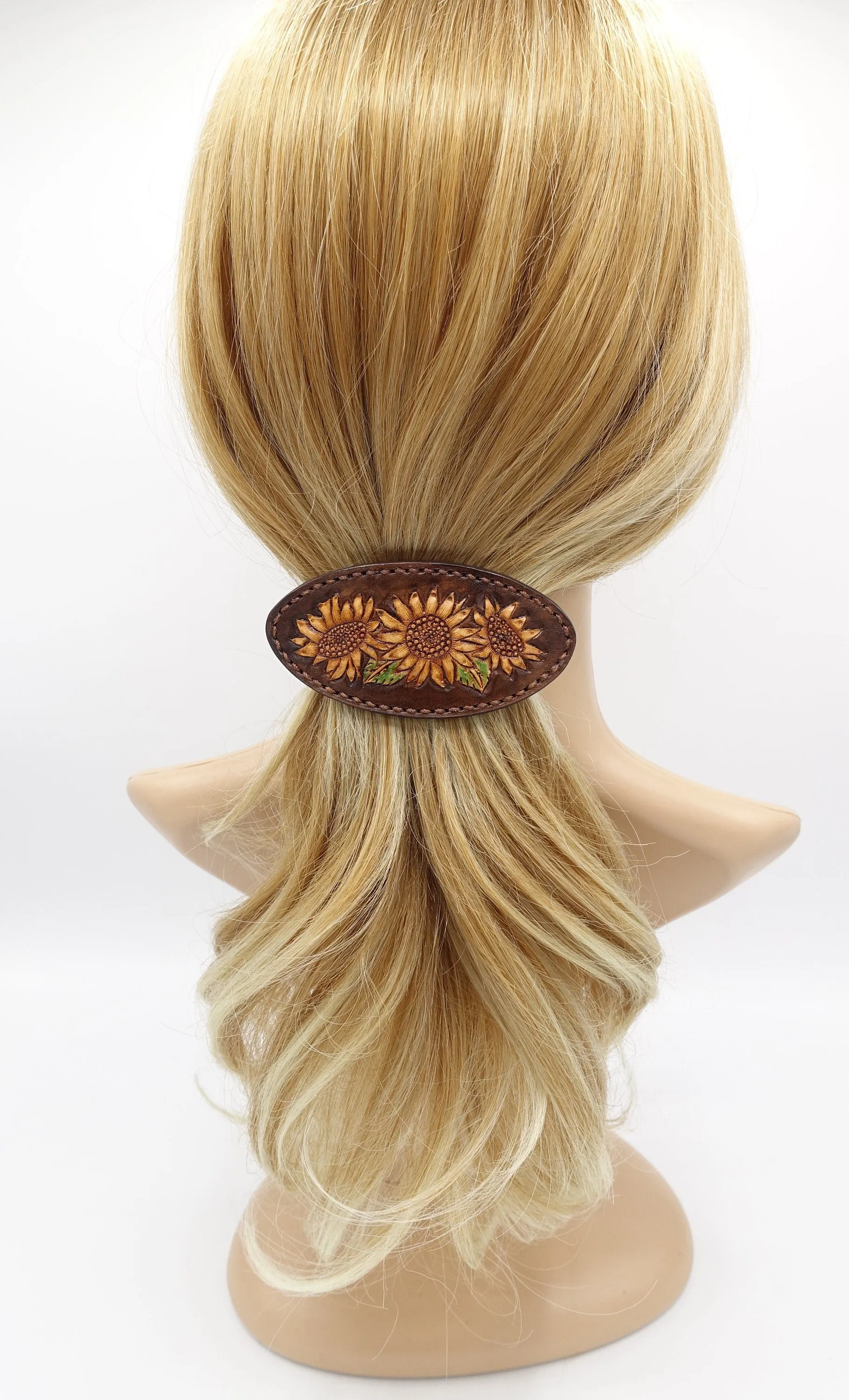 Leather hair barrette, Sunflower hair barrette, gift hair accessory for women