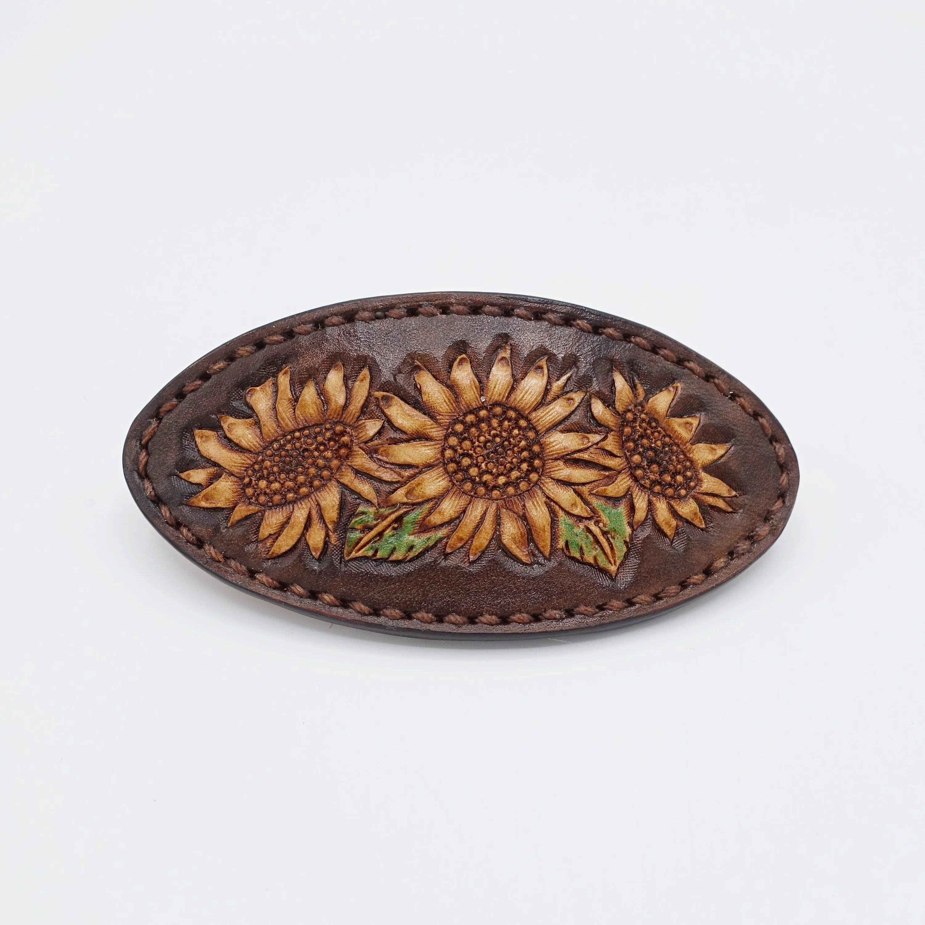 Leather hair barrette, Sunflower hair barrette, gift hair accessory for women