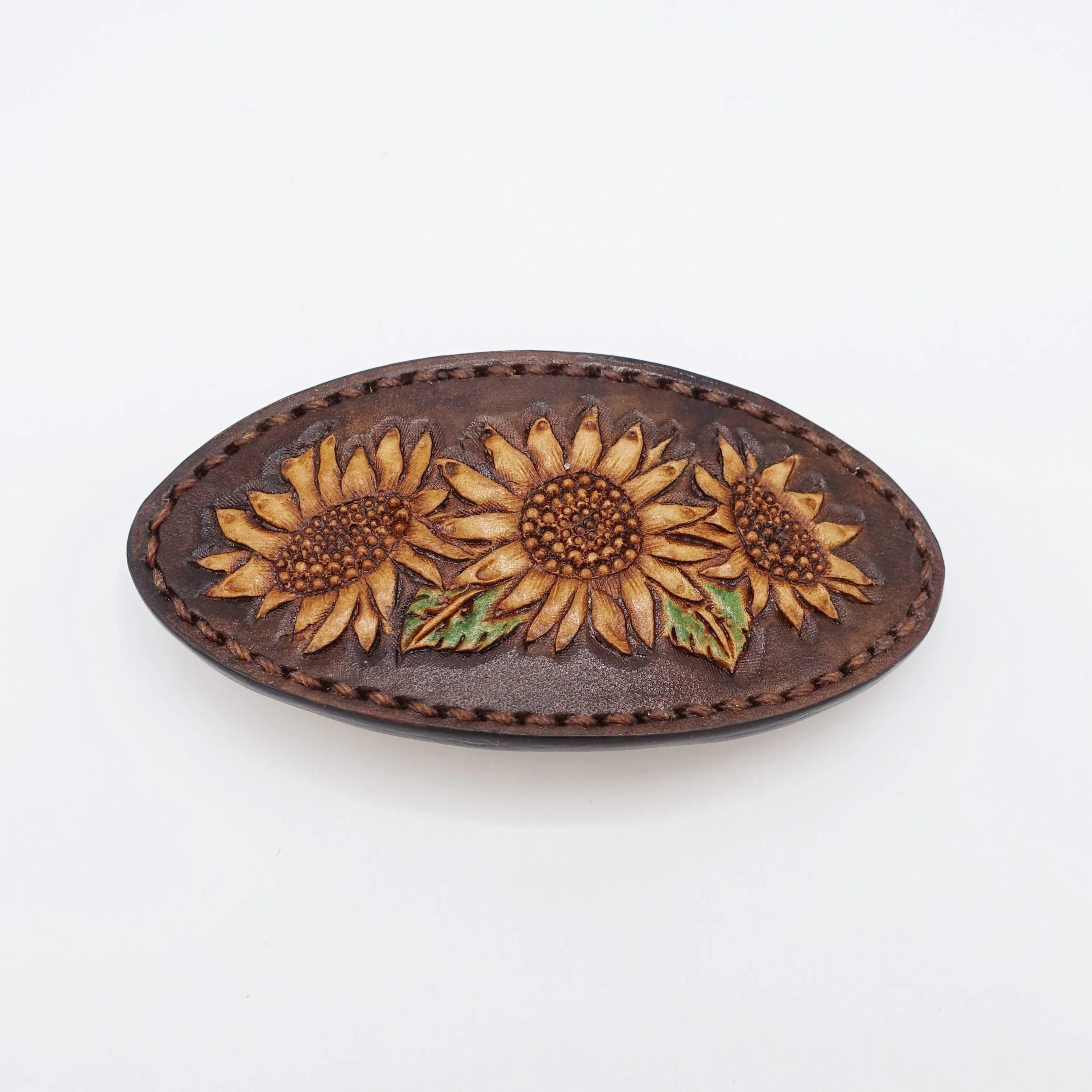 Leather hair barrette, Sunflower hair barrette, gift hair accessory for women