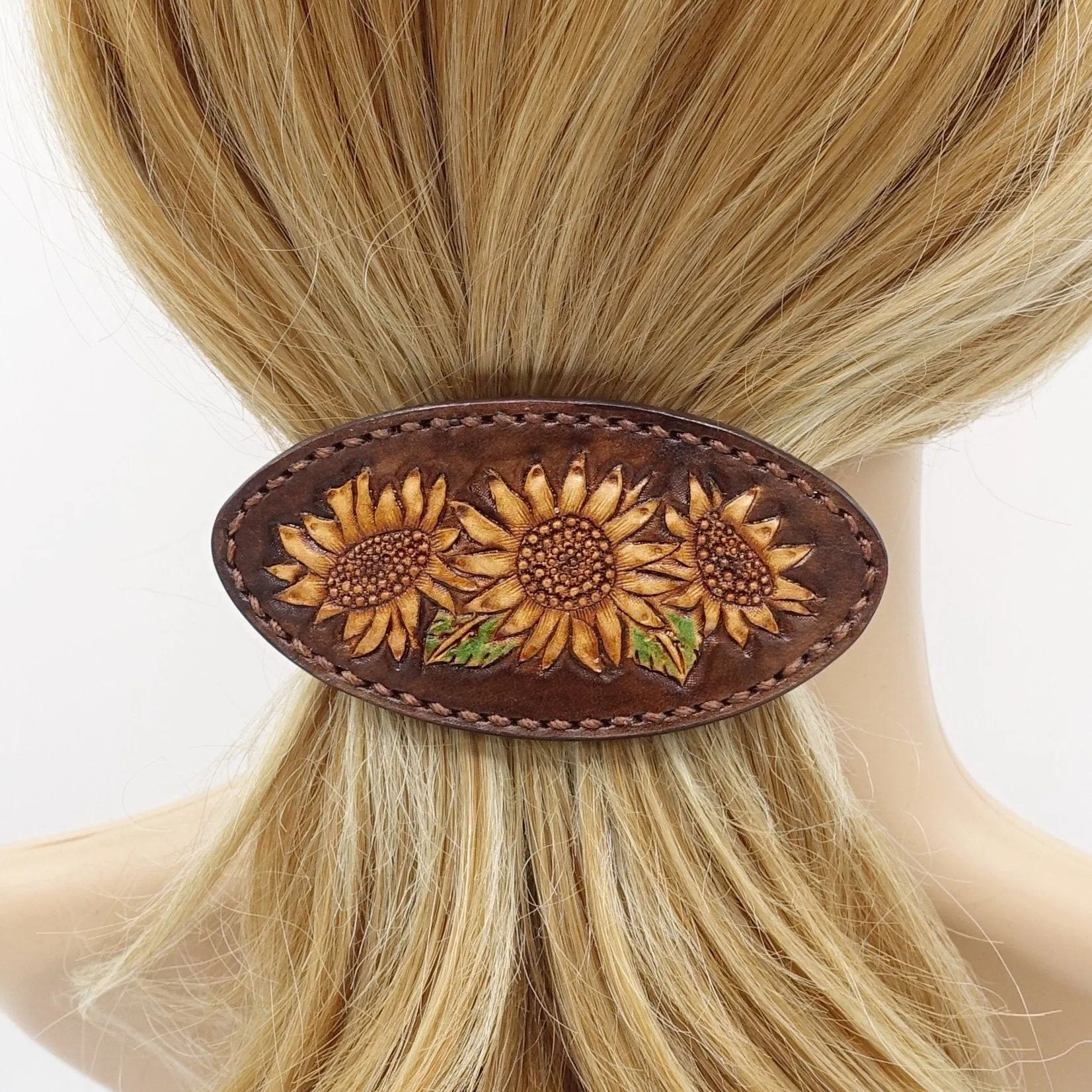 Leather hair barrette, Sunflower hair barrette, gift hair accessory for women