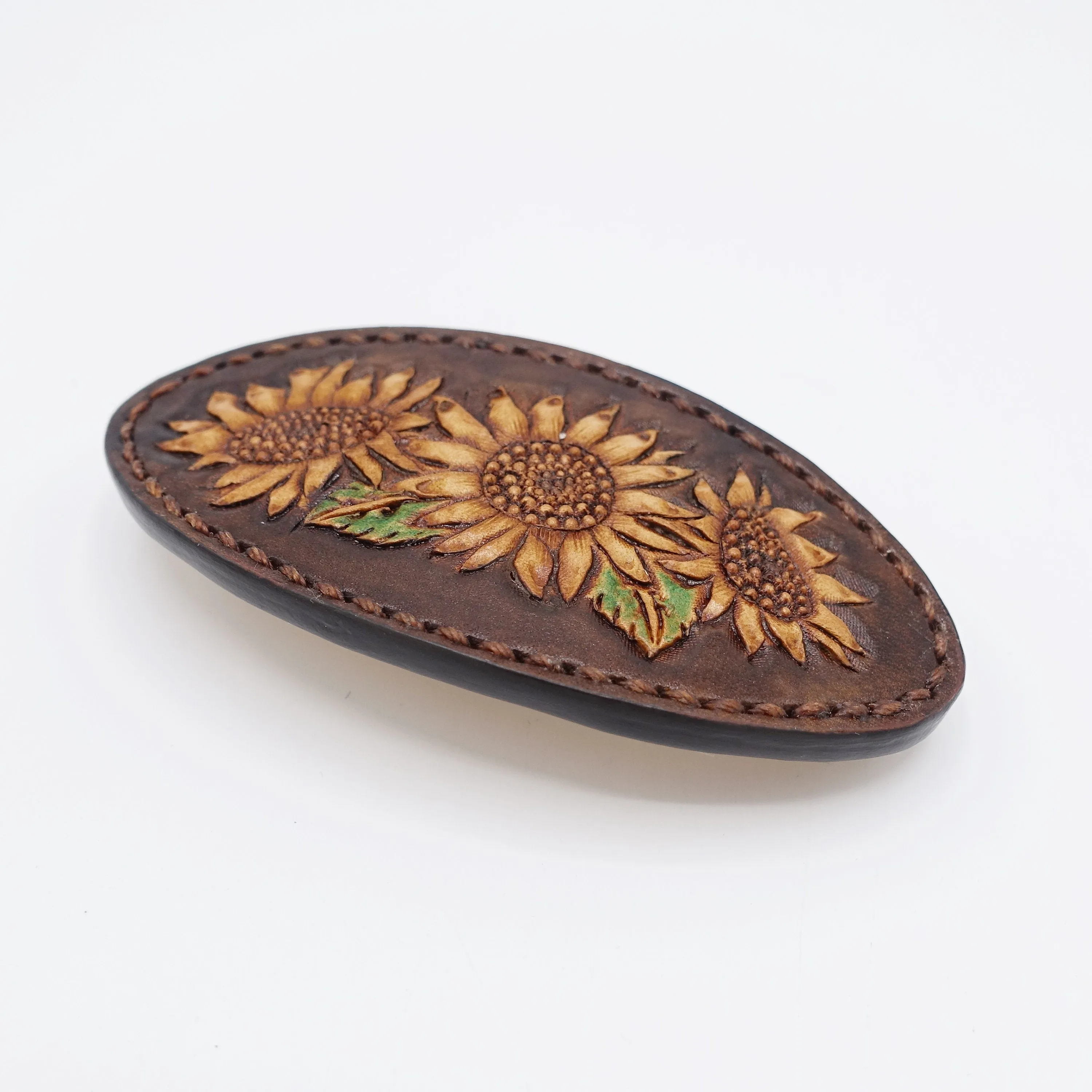 Leather hair barrette, Sunflower hair barrette, gift hair accessory for women