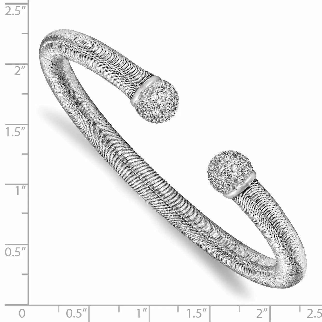 Leslie Silver Rhodium C.Z Textured Cuff Bangle