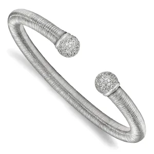 Leslie Silver Rhodium C.Z Textured Cuff Bangle