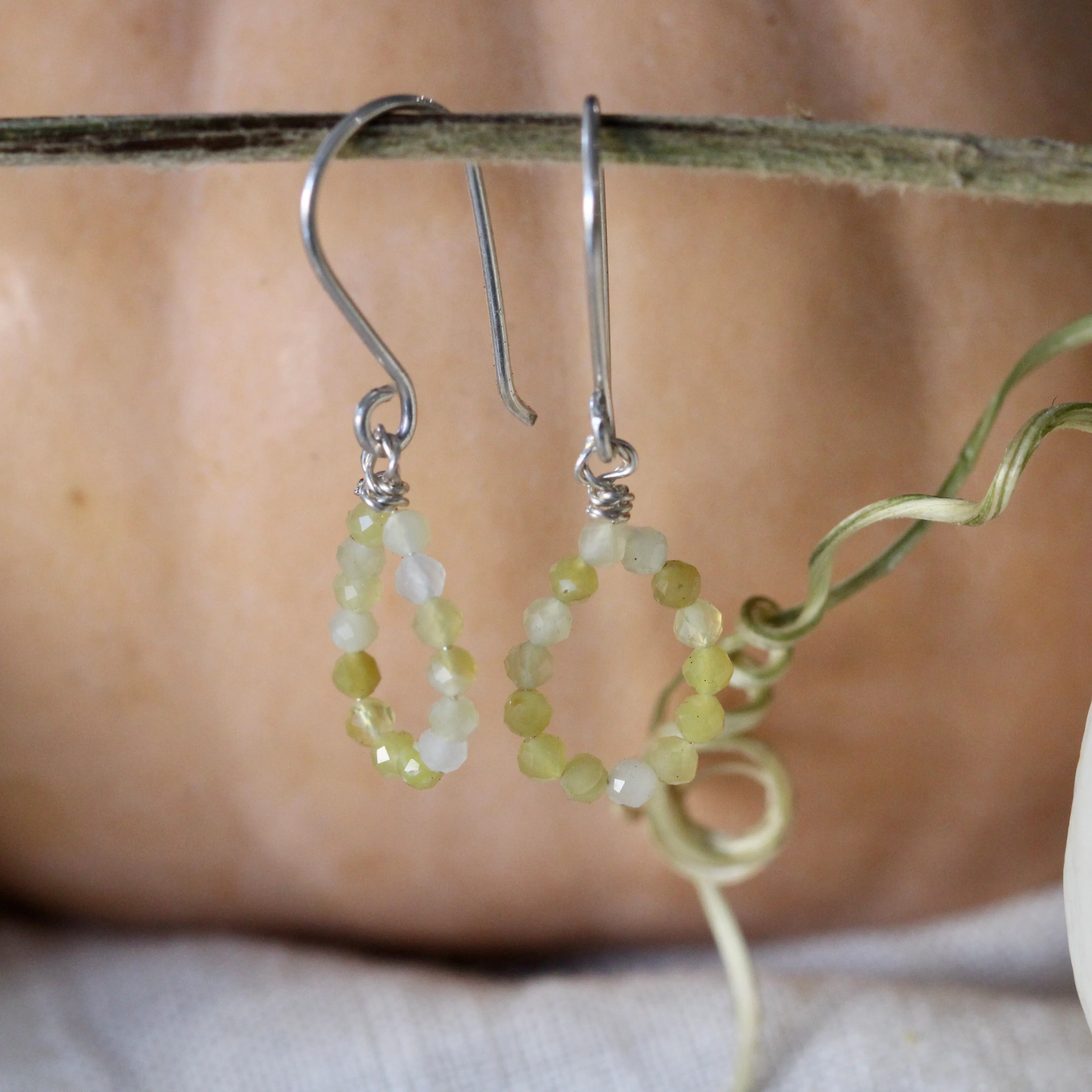 Limited Edition Yellow Opal and sterling silver petal drop earrings