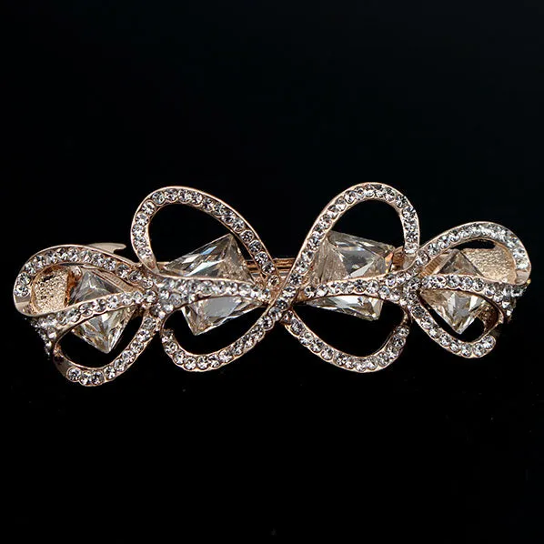 LUX Gold Finish Square Zircon & Czech Rhinestone Abstract Princess Hair Barrette