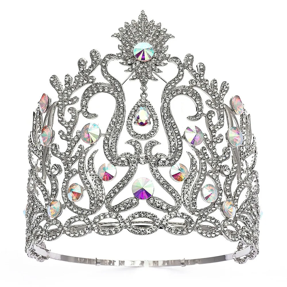 Luxury Miss Universe Big AB Crystal Rhinestone Round Tiaras Princess Pageant Crowns