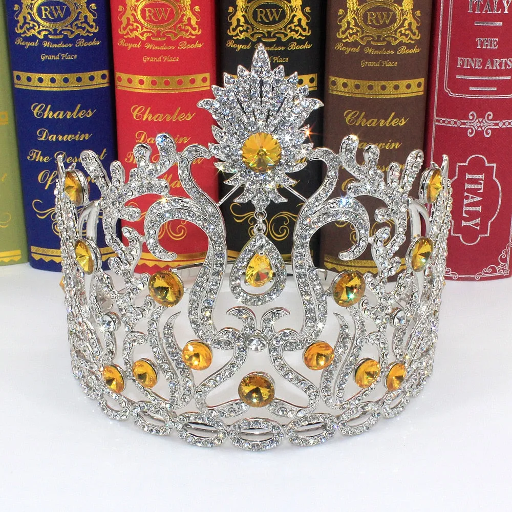 Luxury Miss Universe Big AB Crystal Rhinestone Round Tiaras Princess Pageant Crowns