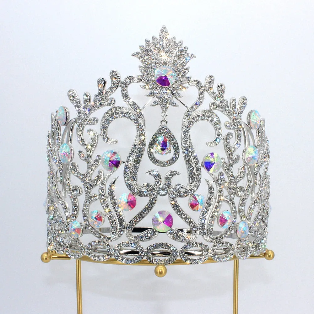 Luxury Miss Universe Big AB Crystal Rhinestone Round Tiaras Princess Pageant Crowns