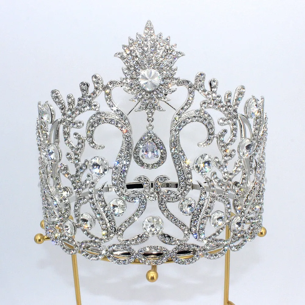 Luxury Miss Universe Big AB Crystal Rhinestone Round Tiaras Princess Pageant Crowns