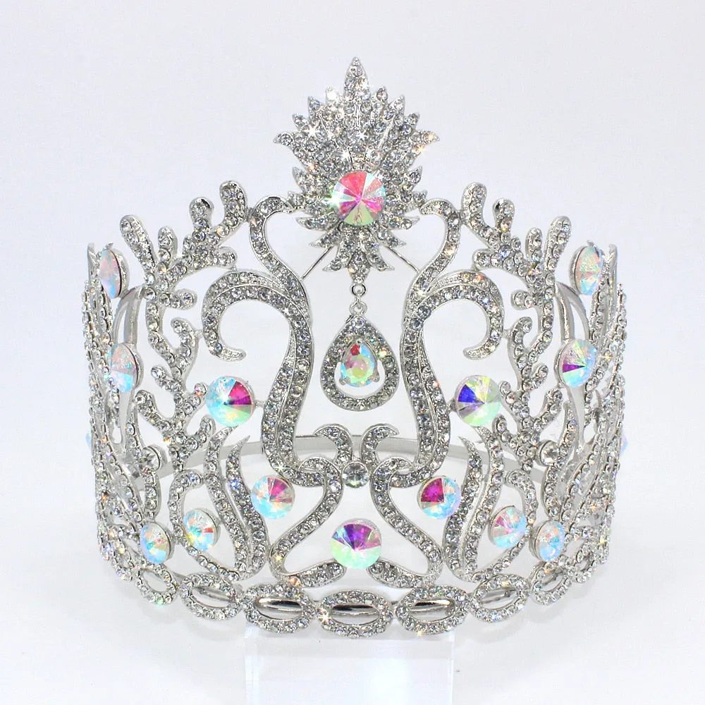 Luxury Miss Universe Big AB Crystal Rhinestone Round Tiaras Princess Pageant Crowns