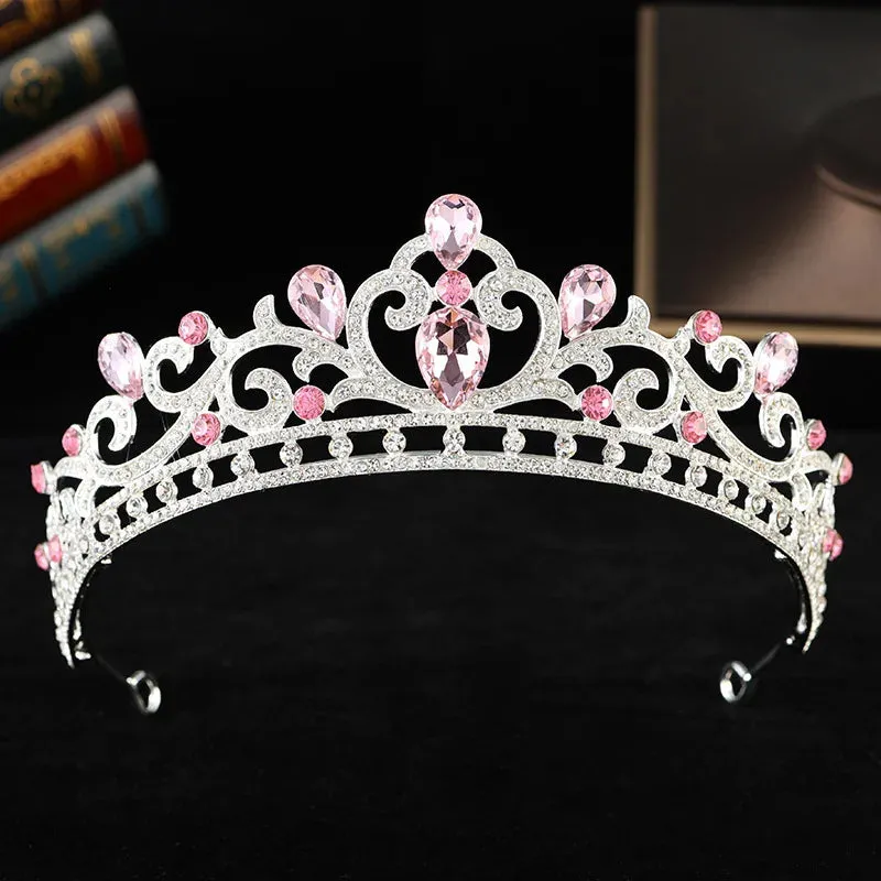 Luxury Opal Colored Crystal Tiara Crown Elegant Princess Party Hair Accessories