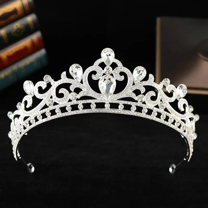 Luxury Opal Colored Crystal Tiara Crown Elegant Princess Party Hair Accessories