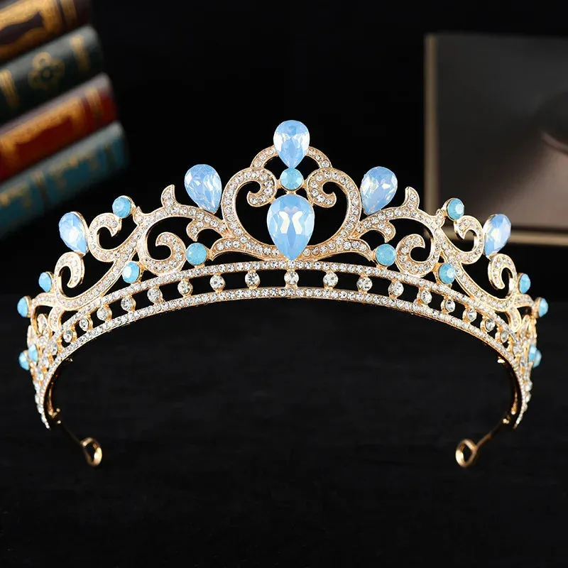 Luxury Opal Colored Crystal Tiara Crown Elegant Princess Party Hair Accessories