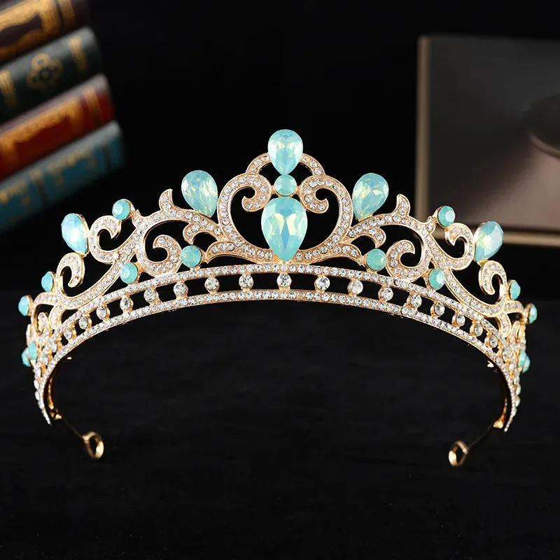 Luxury Opal Colored Crystal Tiara Crown Elegant Princess Party Hair Accessories