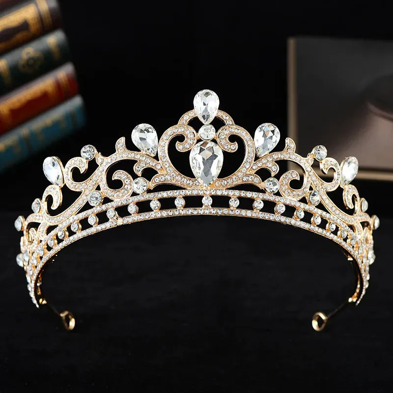 Luxury Opal Colored Crystal Tiara Crown Elegant Princess Party Hair Accessories