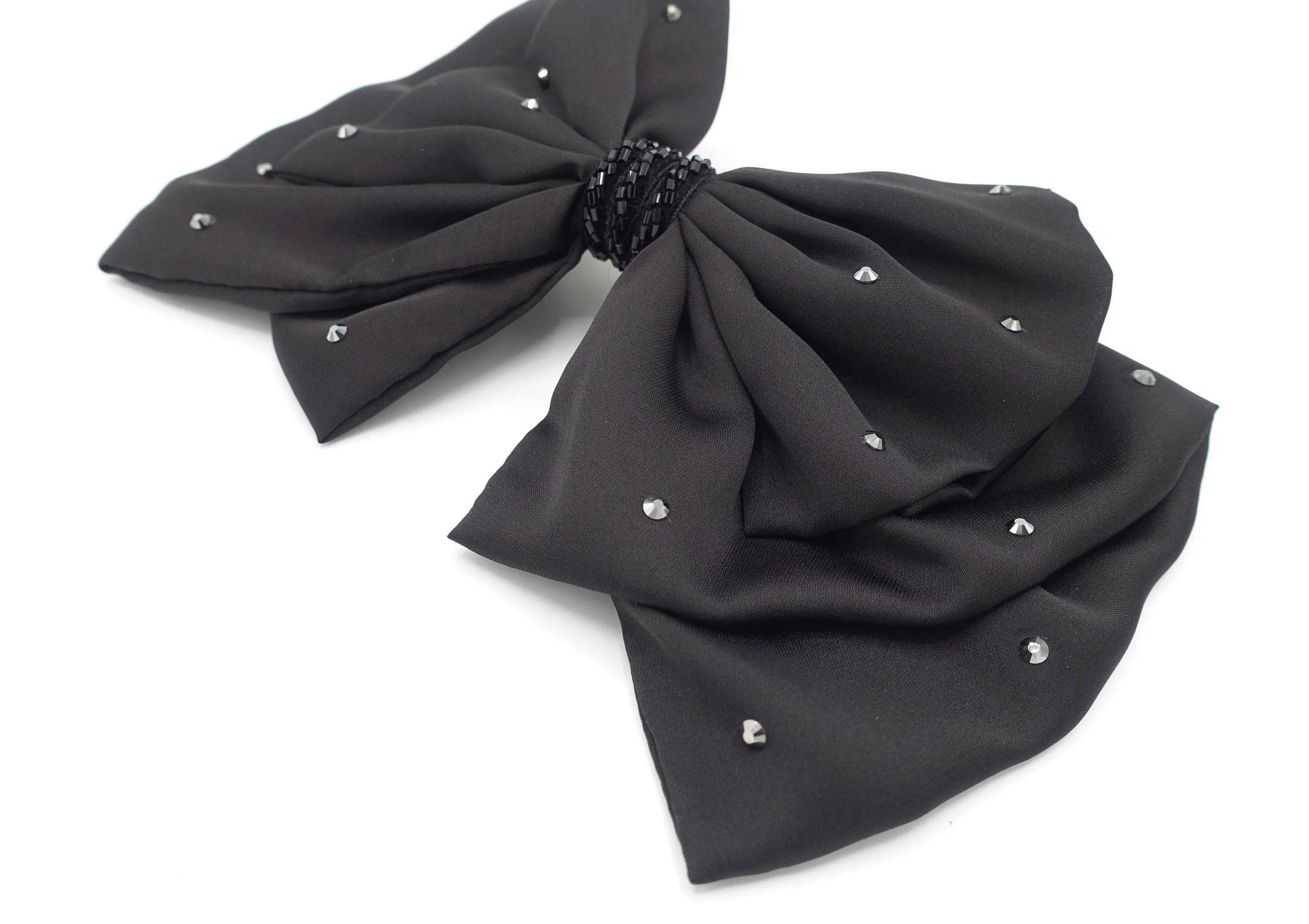 Luxury style hair bow black rhinestone embellished hair accessory for women