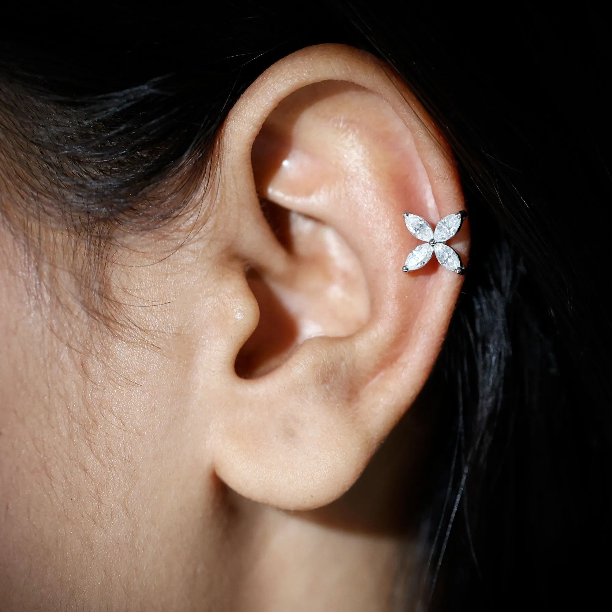 Marquise Four Petal Flower Cartilage Earring