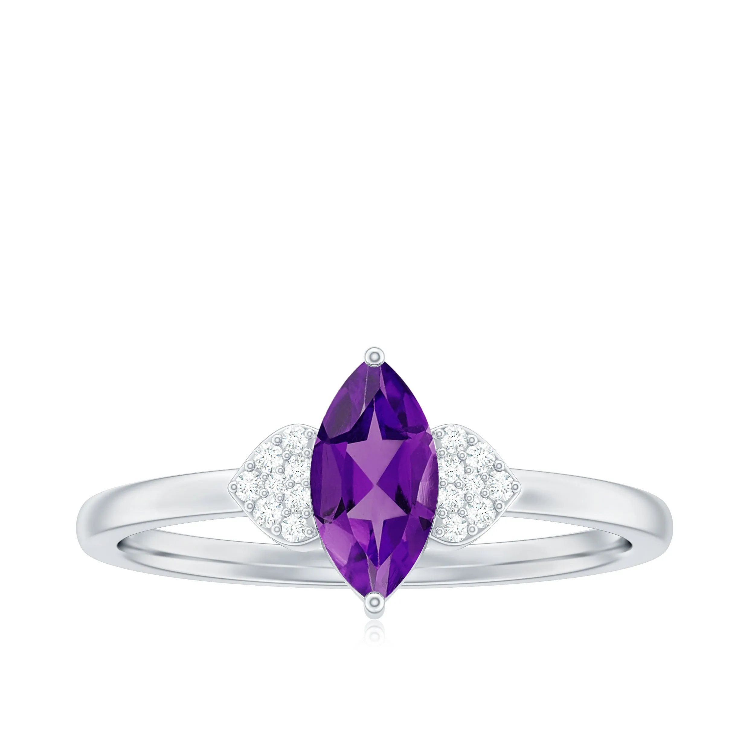 Marquise Solitaire Amethyst Engagement Ring with Diamond