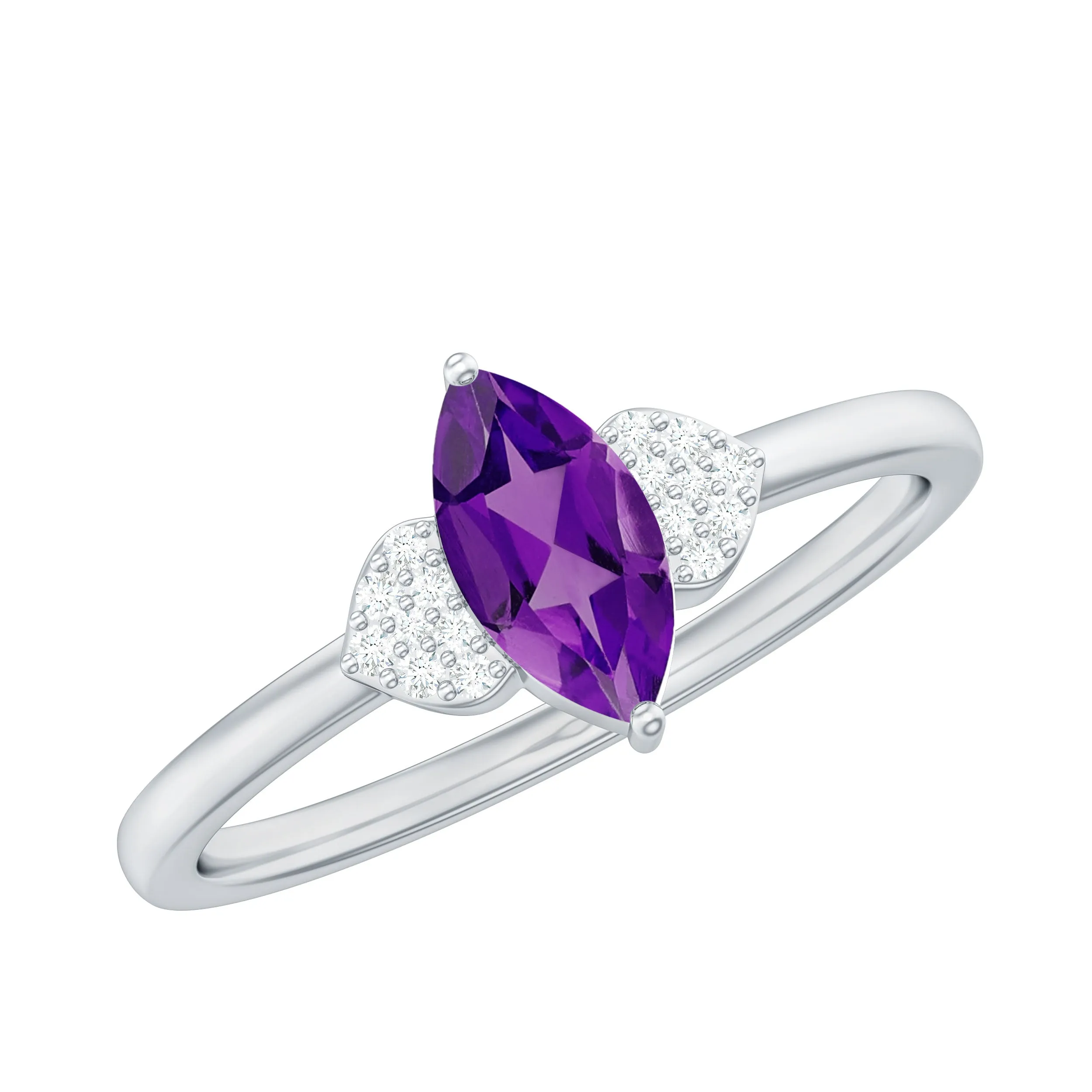 Marquise Solitaire Amethyst Engagement Ring with Diamond