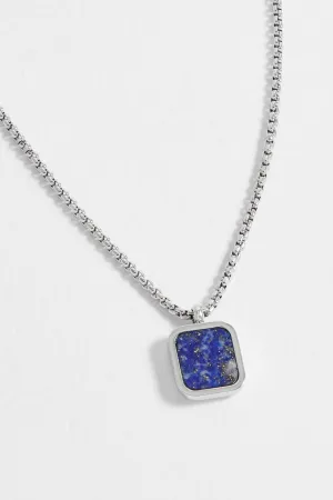 Mens Square Gemstone Pendant Necklace