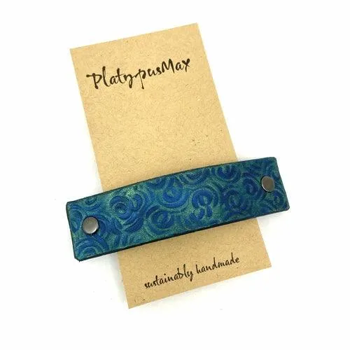 Mermaid Green Spirals Leather Hair Barrette