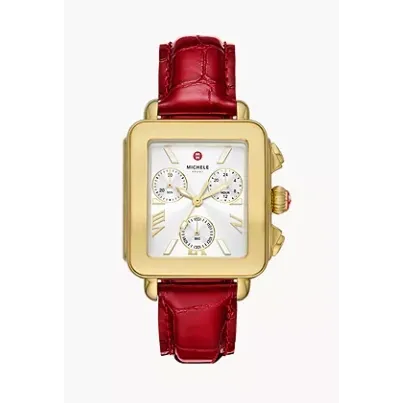 Michele Deco Sport Ruby Red Leather Watch