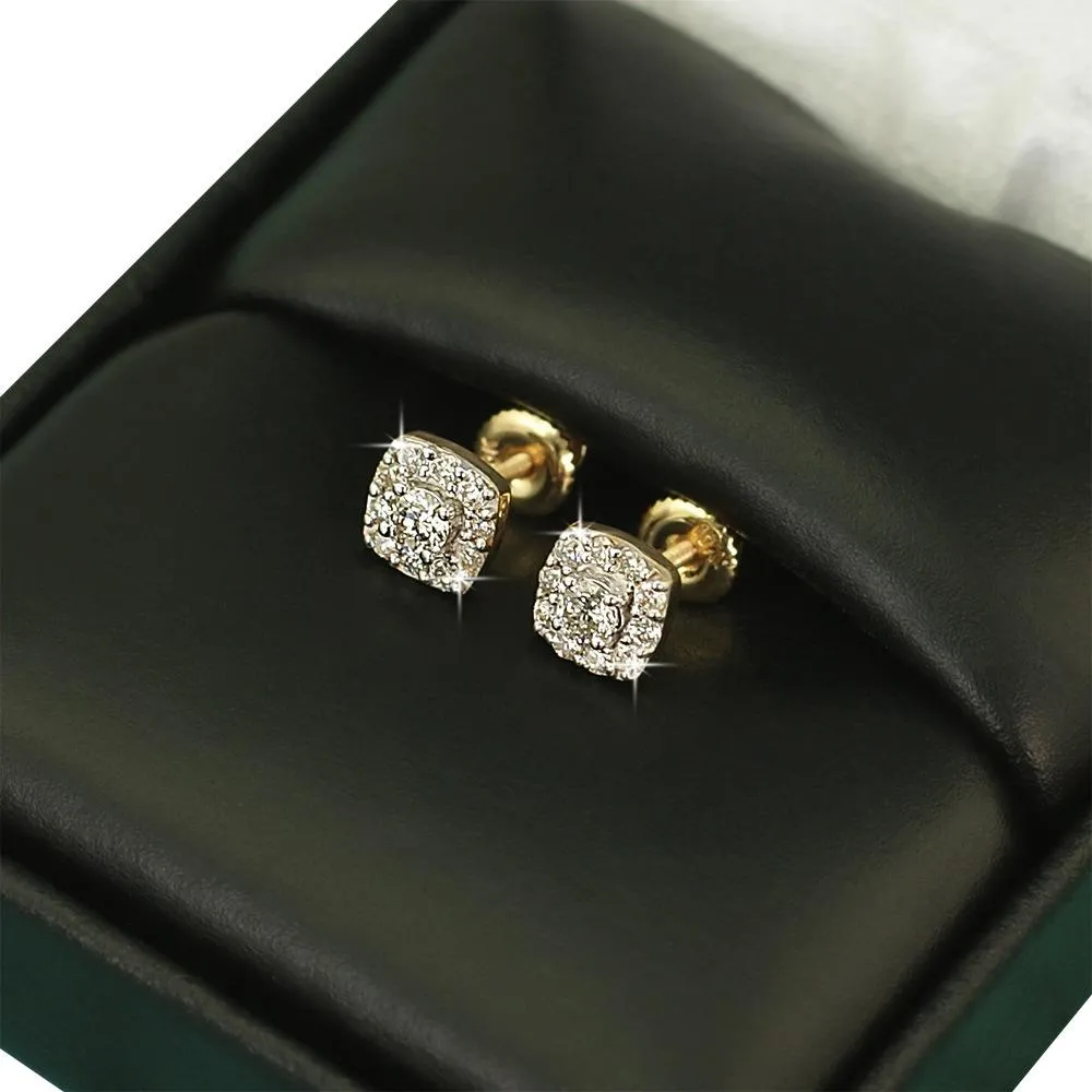 Mini Cushion Halo Diamond Earrings .33cttw 10K Yellow Gold